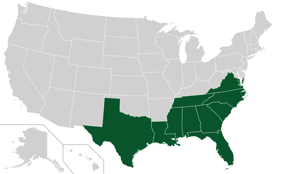 Coverage map for Sweetbay Magnolia in the US