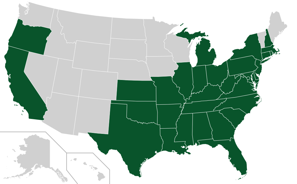 Coverage map for Sweetgum in the US