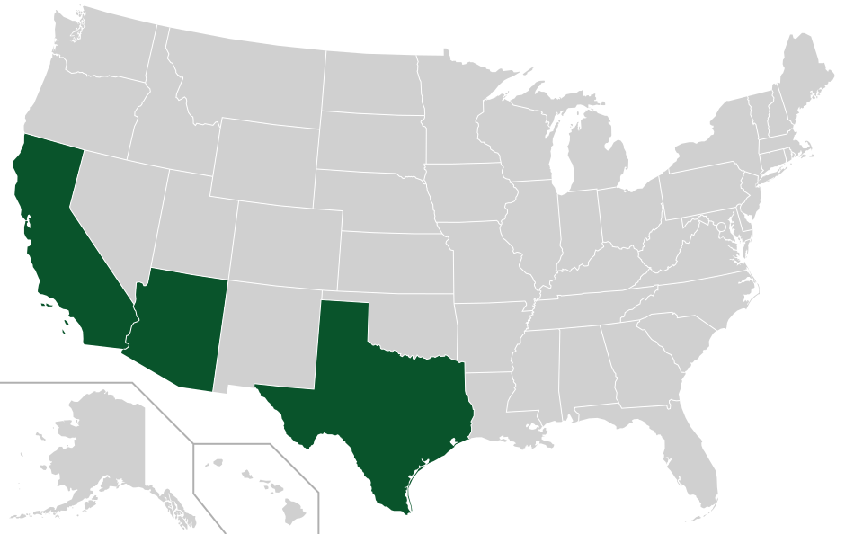 Coverage map for Texas Mountain Laurel in the US