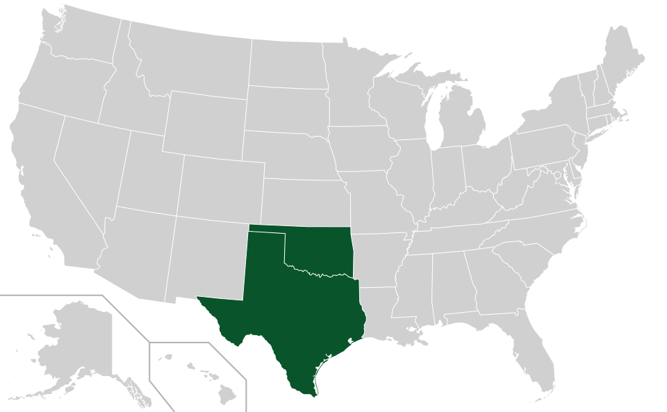 Coverage map for Texas Red Oak in the US