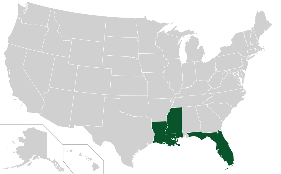 Coverage map for Water Hickory in the US