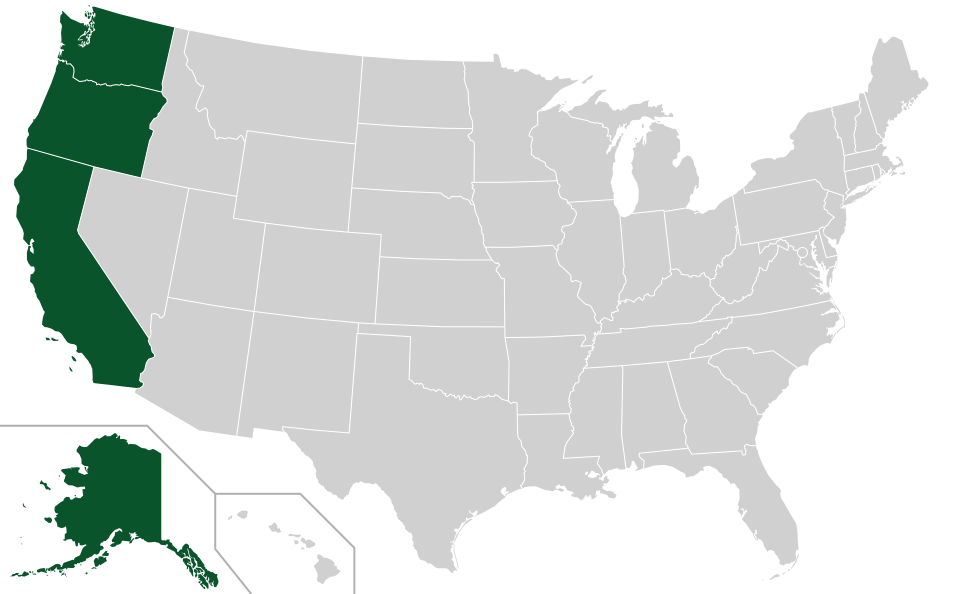 Coverage map for Western Hemlock in the US