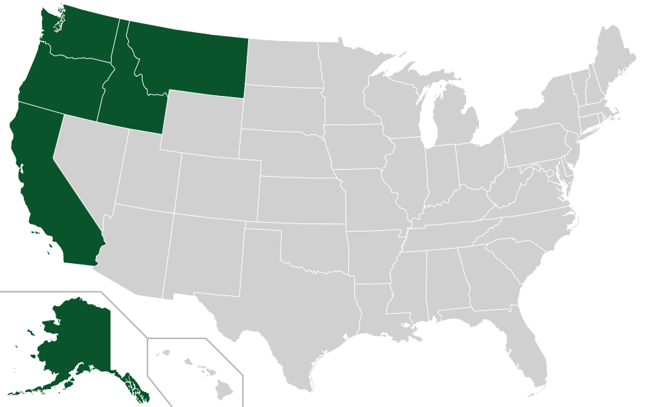 Coverage map for Western Red Cedar in the US