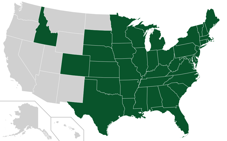 Coverage map for White Oak in the US