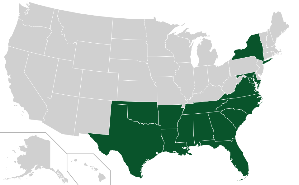 Coverage map for Willow Oak in the US