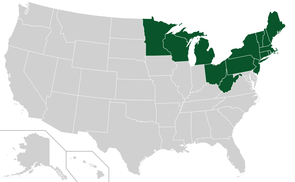 Coverage map for Yellow Birch in the US