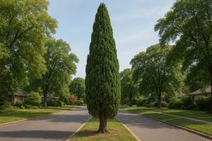 Italian Cypress (Cupressus sempervirens) in the summer