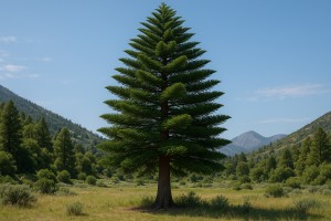 Norfolk Island Pine (Araucaria heterophylla) in the summer